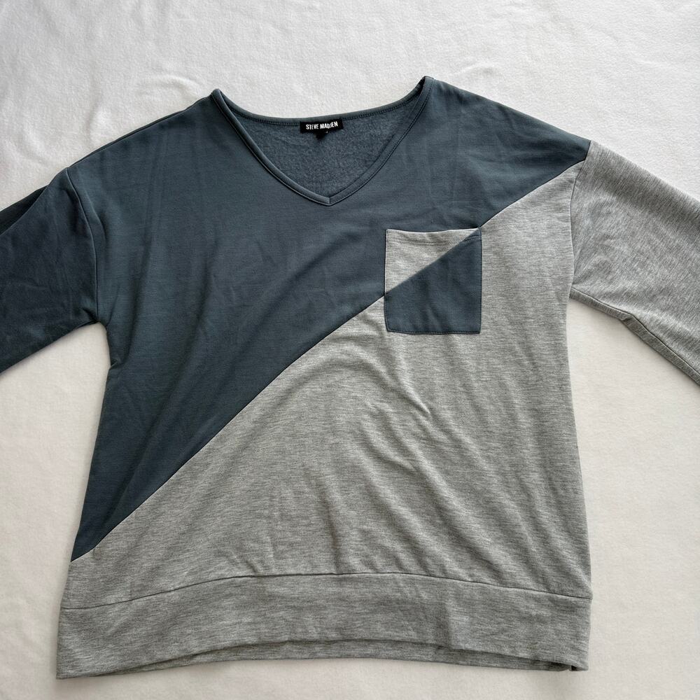 Steve‎ Madden Colorblock Sweatshirt Womens XL Blue Gray - Picture 2 of 7